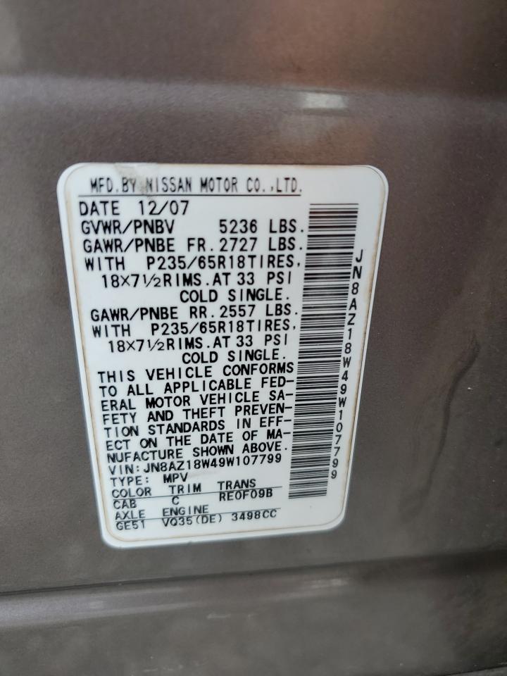 2009 Nissan Murano S VIN: JN8AZ18W49W107799 Lot: 65347195