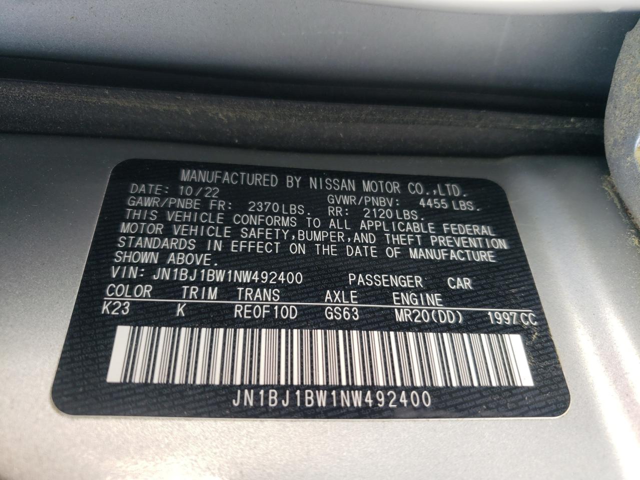 2022 Nissan Rogue Sport Sv VIN: JN1BJ1BW1NW492400 Lot: 63603955