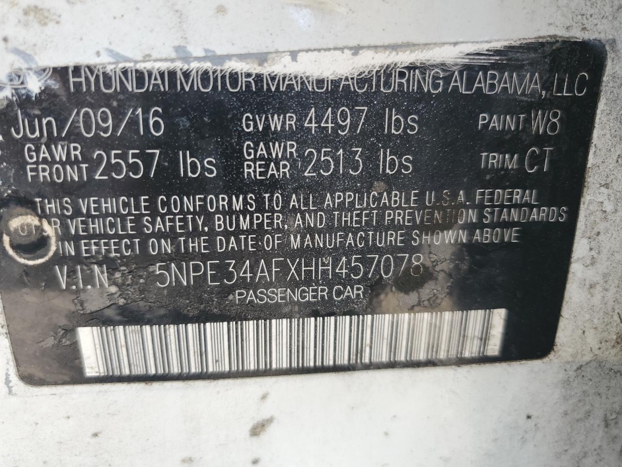 2017 Hyundai Sonata Sport VIN: 5NPE34AFXHH457078 Lot: 64679085