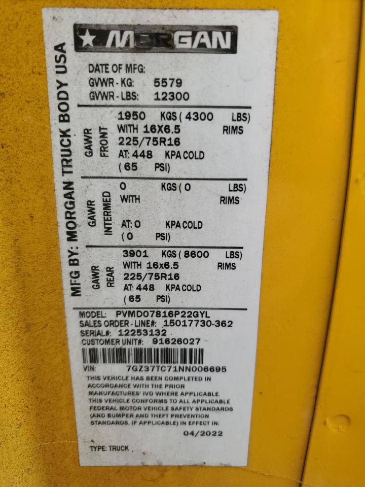 2022 GMC Savana Cutaway G3500 VIN: 7GZ37TC71NN006695 Lot: 63511445