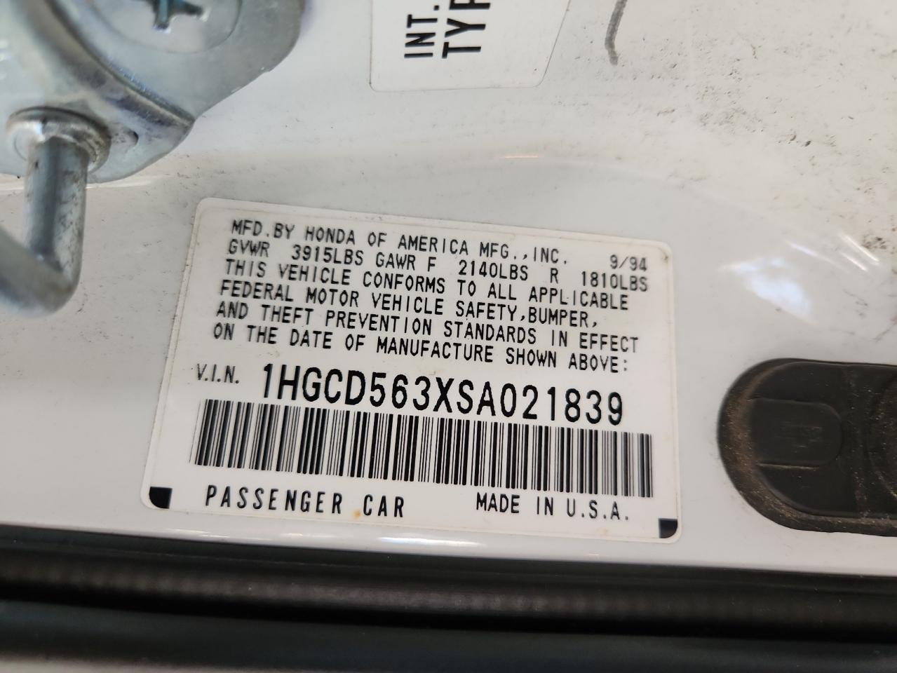 1995 Honda Accord Lx VIN: 1HGCD563XSA021839 Lot: 65275475