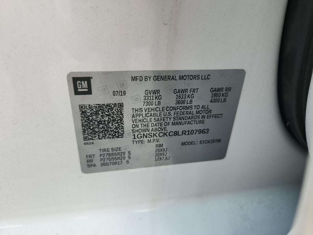 2020 Chevrolet Tahoe K1500 Premier VIN: 1GNSKCKC8LR107963 Lot: 65917725