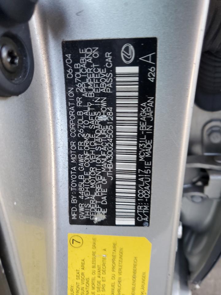2004 Lexus Es 330 VIN: JTHBA30G245051284 Lot: 64048275