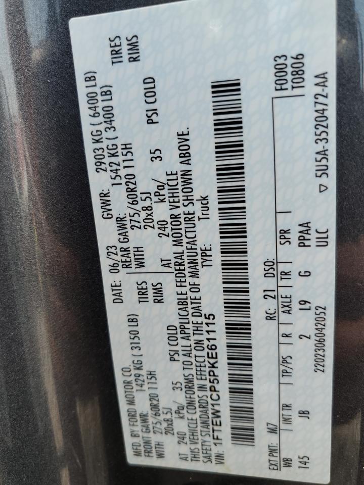 2023 Ford F150 Supercrew VIN: 1FTEW1CP5PKE61115 Lot: 66916635