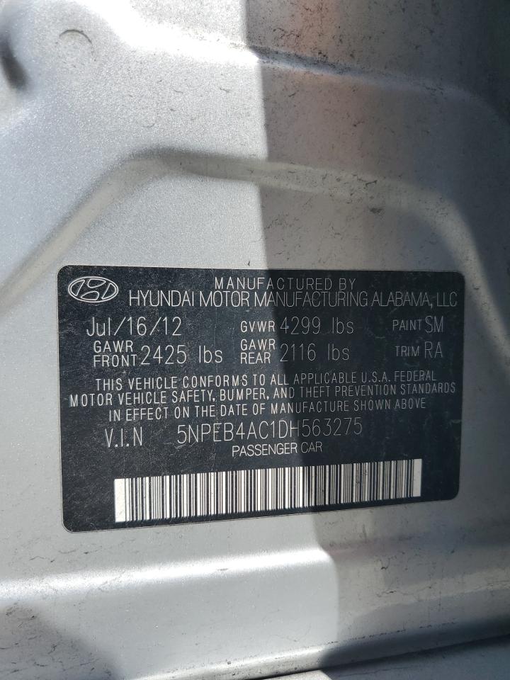 2013 Hyundai Sonata Gls VIN: 5NPEB4AC1DH563275 Lot: 63444425