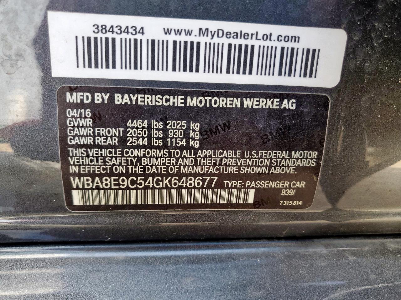2016 BMW 328 I Sulev VIN: WBA8E9C54GK648677 Lot: 63404335