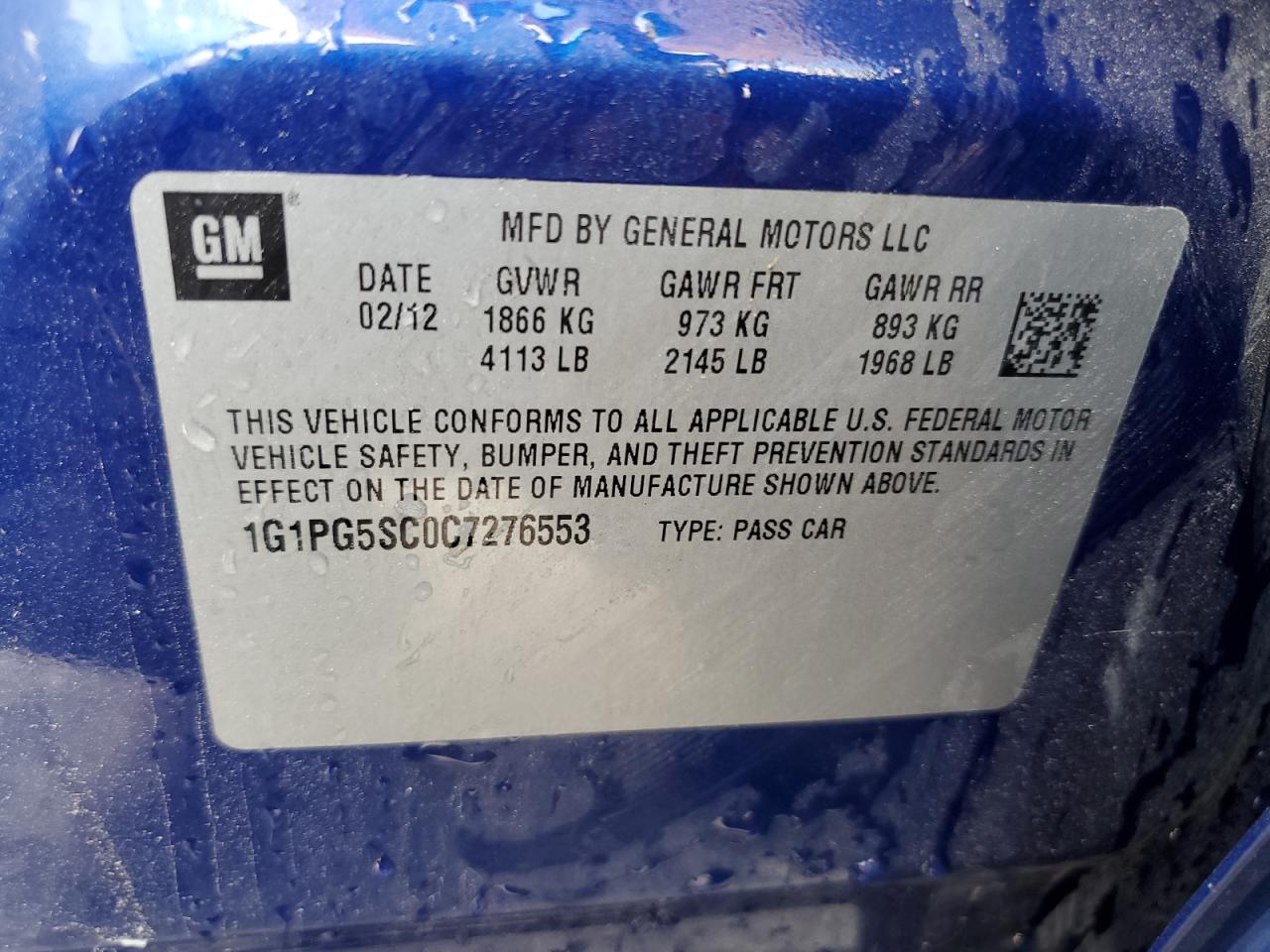 2012 Chevrolet Cruze Lt VIN: 1G1PG5SC0C7276553 Lot: 65039805