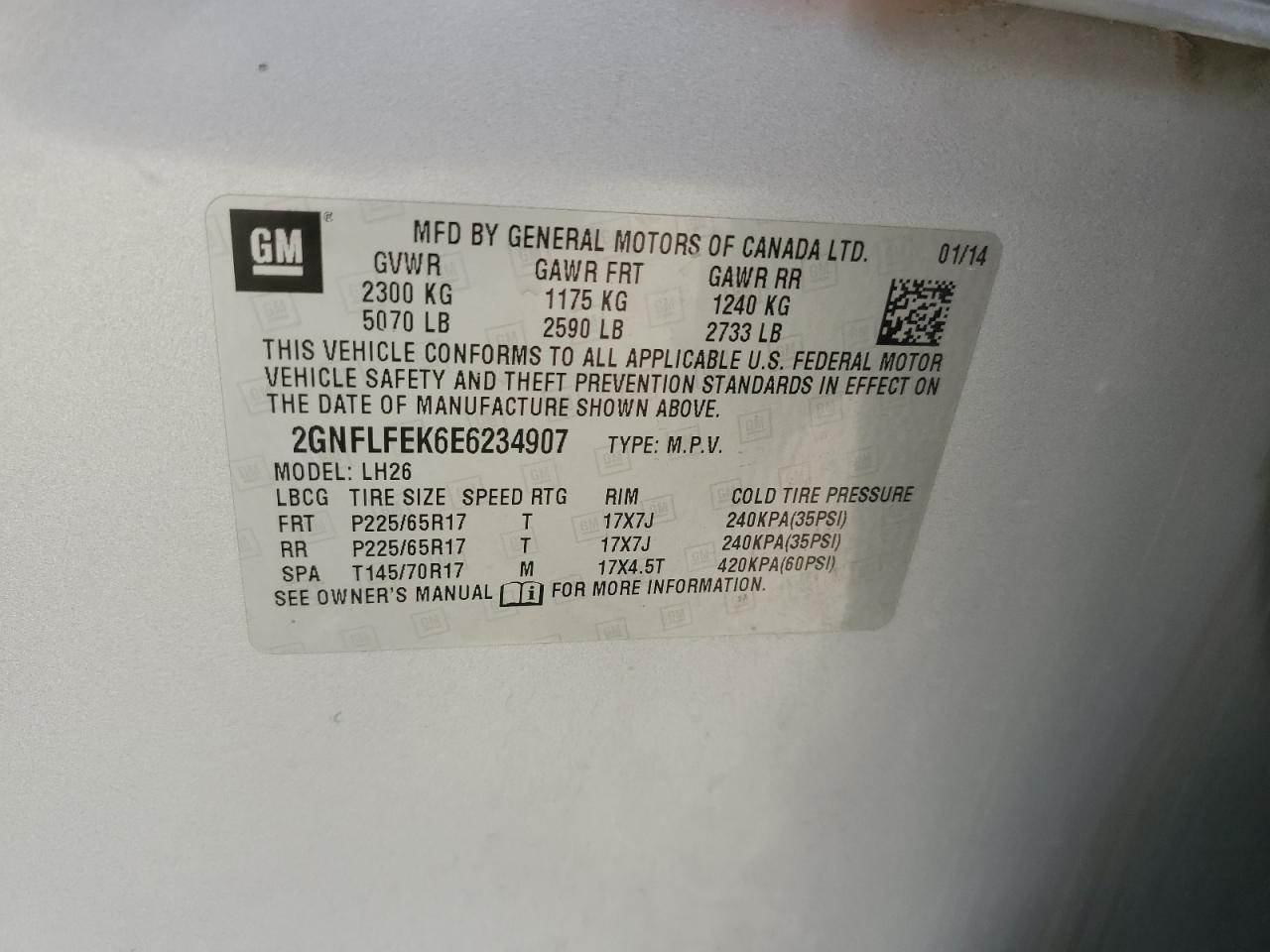 2014 Chevrolet Equinox Lt VIN: 2GNFLFEK6E6234907 Lot: 65394395