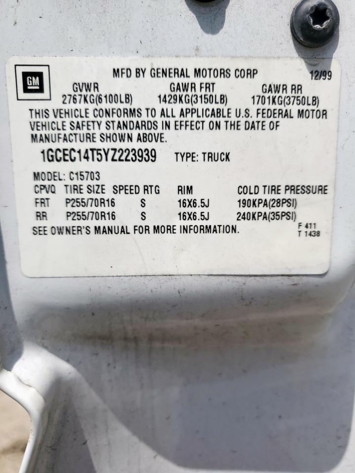 2000 Chevrolet Silverado C1500 VIN: 1GCEC14T5YZ223939 Lot: 65275715