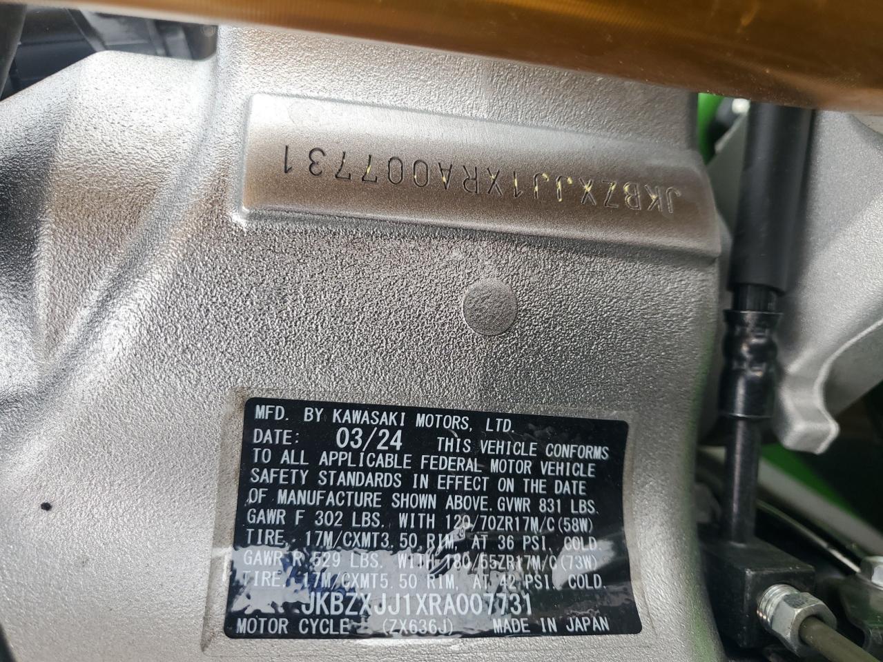 jkbzxjj1xra007731 JKBZXJJ1XRA007731 2024 Kawasaki Zx636 K
