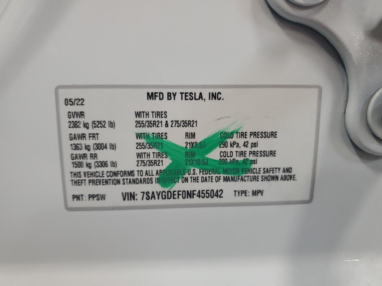 2022 Tesla Model Y VIN: 7SAYGDEF0NF455042 Lot: 62678255