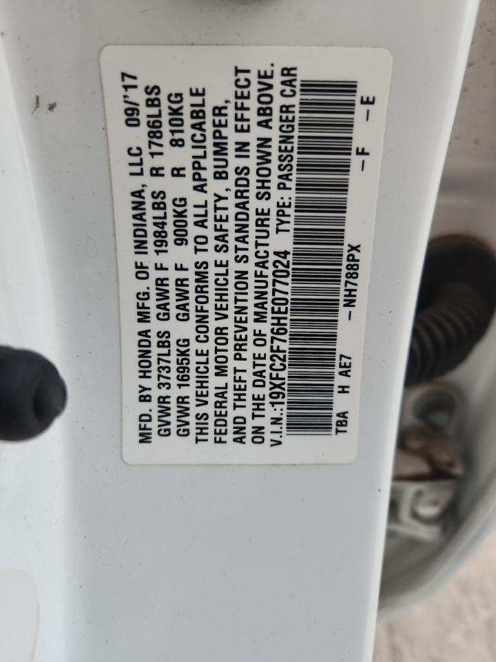 2017 Honda Civic Ex VIN: 19XFC2F76HE077024 Lot: 65391055