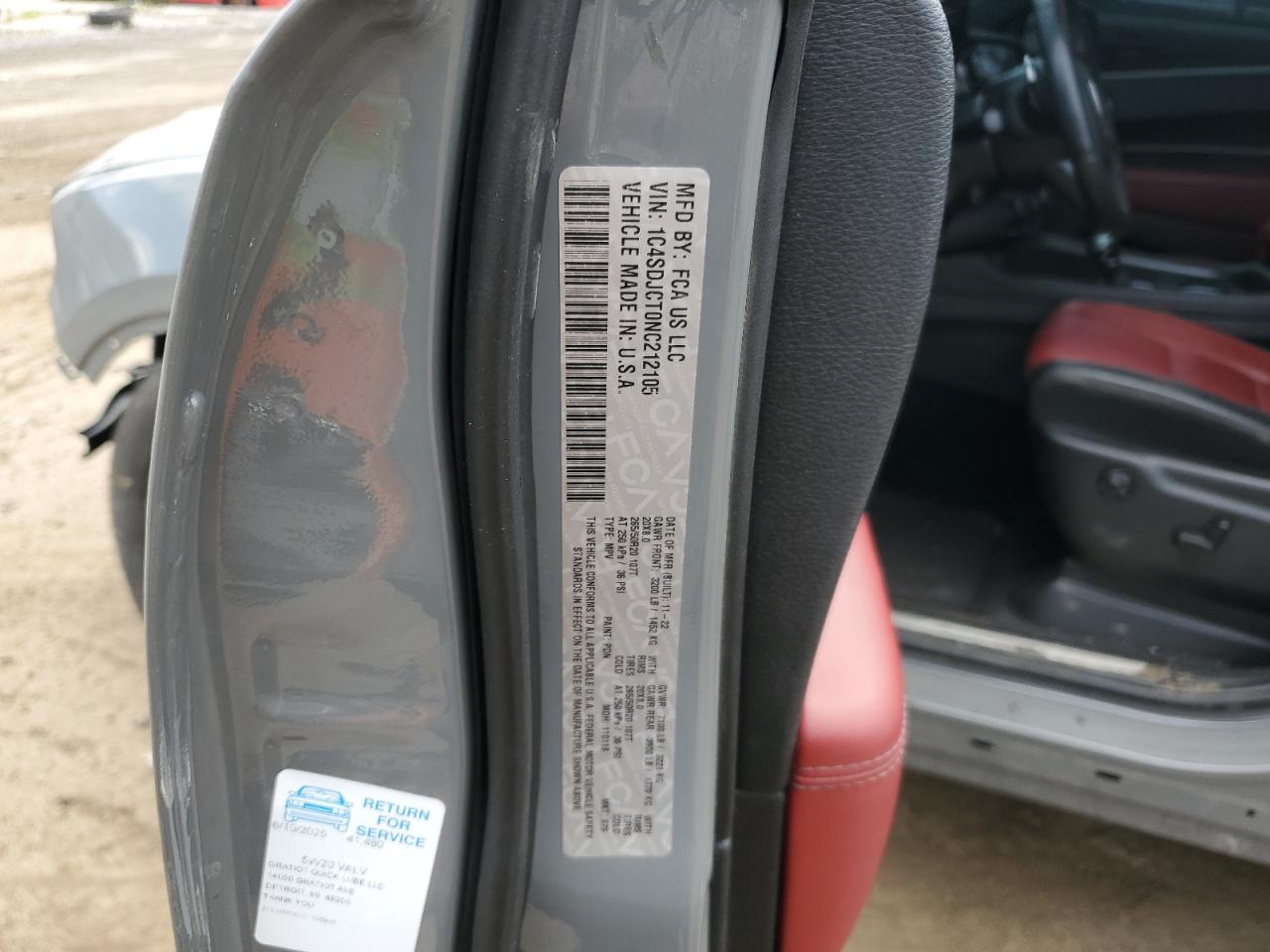 2022 Dodge Durango R/T VIN: 1C4SDJCT0NC212105 Lot: 64083955