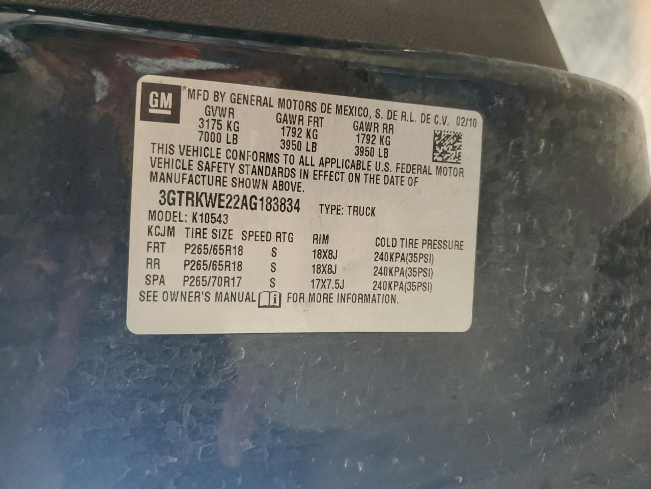 2010 GMC Sierra K1500 Slt VIN: 3GTRKWE22AG183834 Lot: 62725735