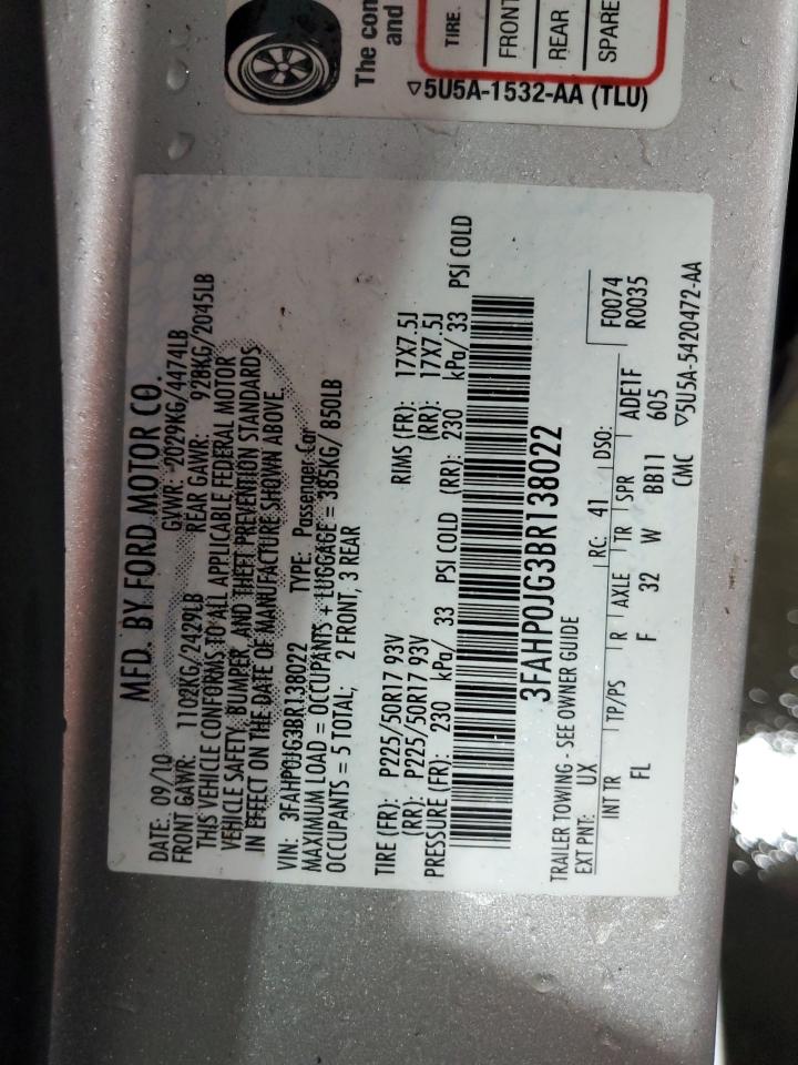 2011 Ford Fusion Sel VIN: 3FAHP0JG3BR138022 Lot: 65709195