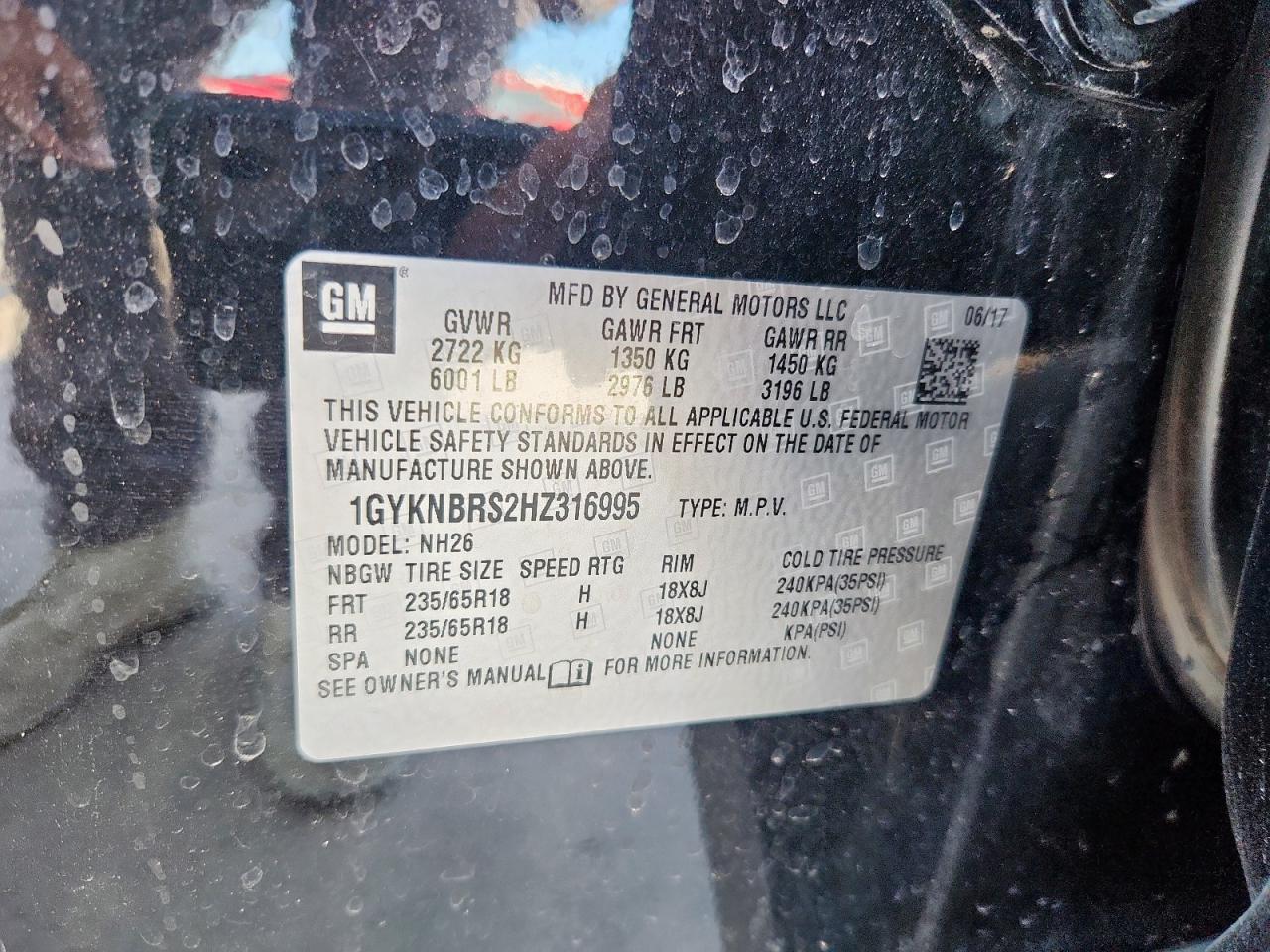 2017 Cadillac Xt5 Luxury VIN: 1GYKNBRS2HZ316995 Lot: 66403745