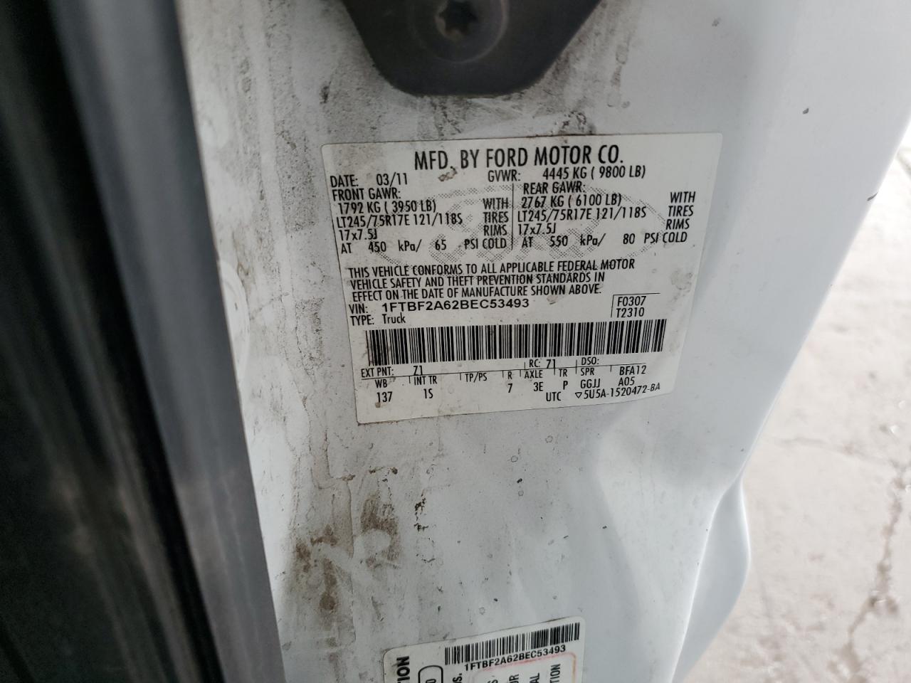2011 Ford F250 Super Duty VIN: 1FTBF2A62BEC53493 Lot: 64815445