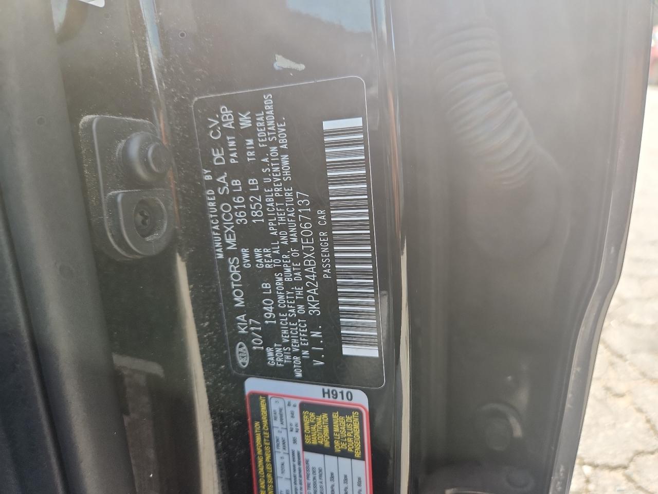 2018 Kia Rio Lx VIN: 3KPA24ABXJE067137 Lot: 63429935
