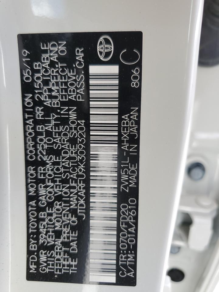 2019 Toyota Prius VIN: JTDKARFU9K3093204 Lot: 64930625