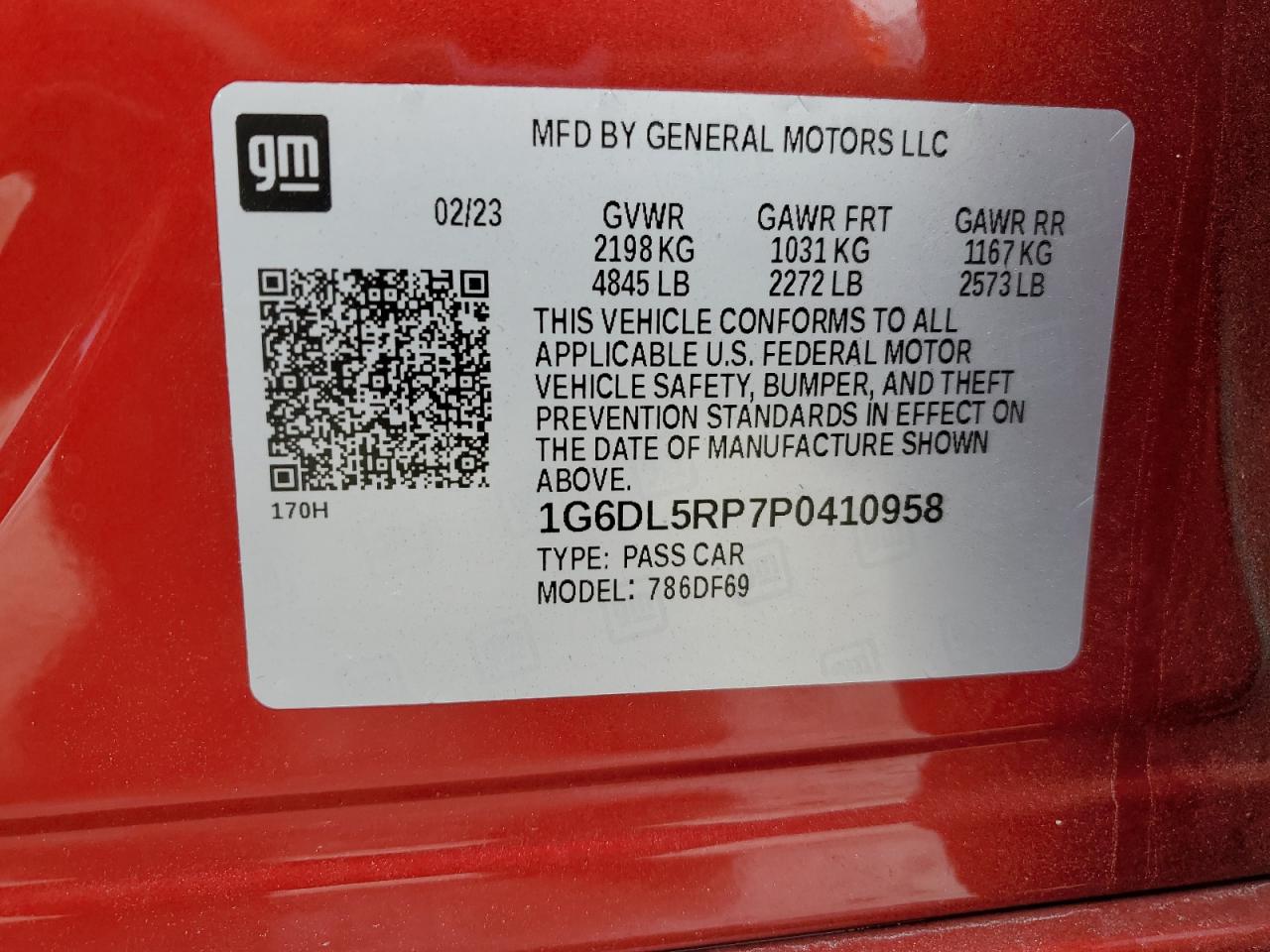 2023 Cadillac Ct4-V Blackwing VIN: 1G6DL5RP7P0410958 Lot: 62988605