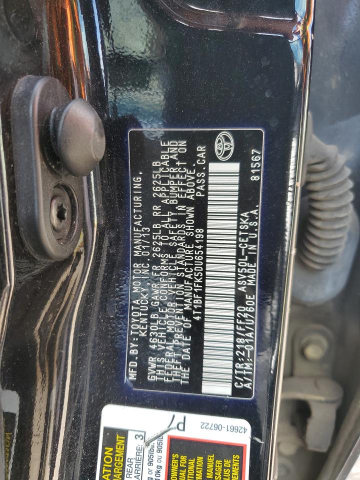 2013 Toyota Camry L VIN: 4T1BF1FK5DU654198 Lot: 64981265