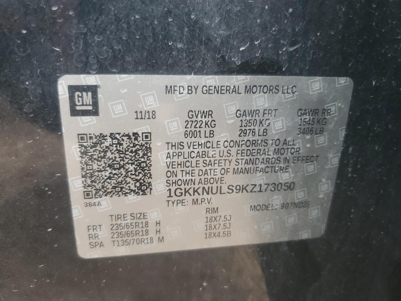 2019 GMC Acadia Slt-1 VIN: 1GKKNULS9KZ173050 Lot: 64472395
