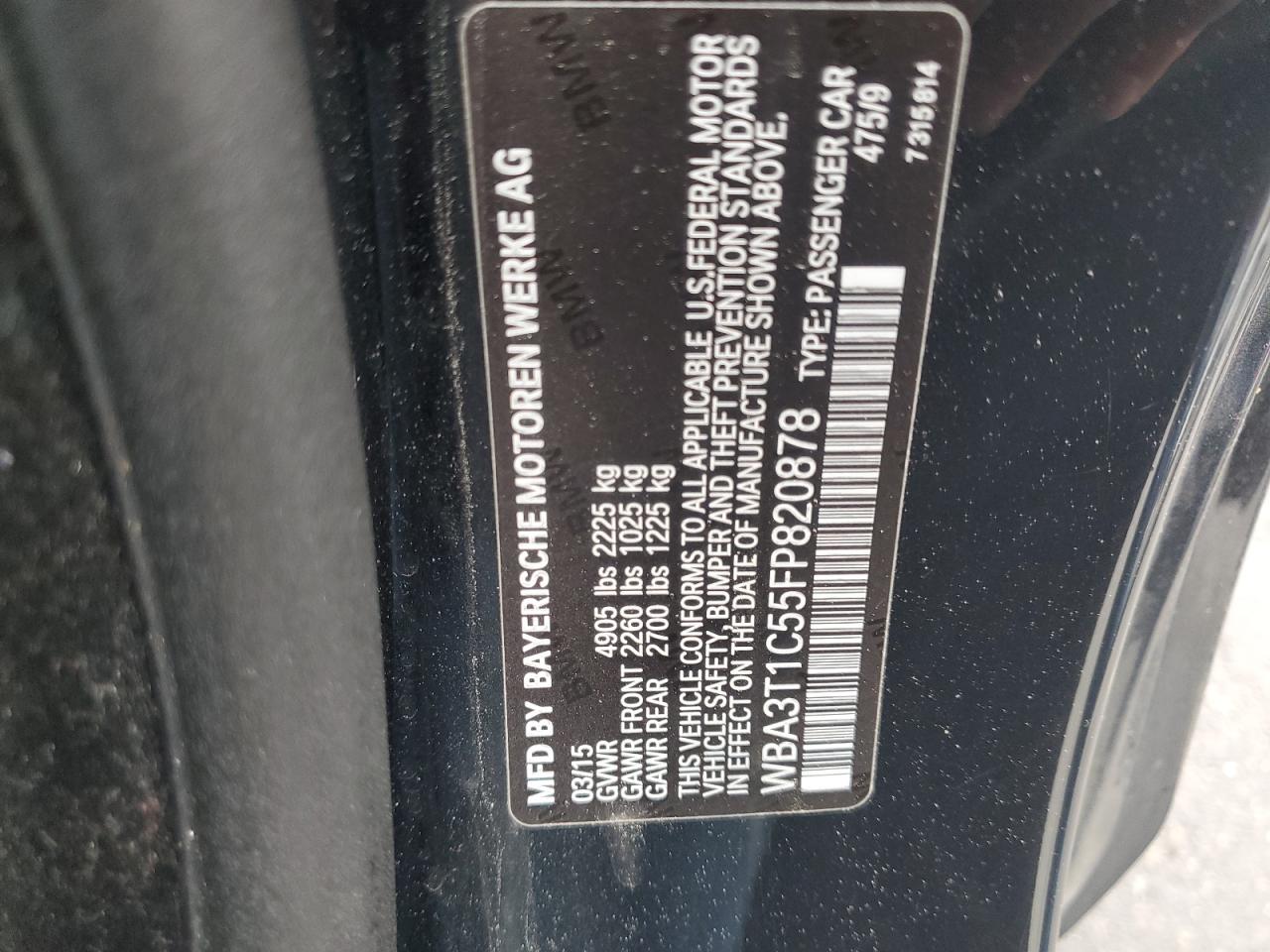 2015 BMW 428 Xi Sulev VIN: WBA3T1C55FP820878 Lot: 63287345
