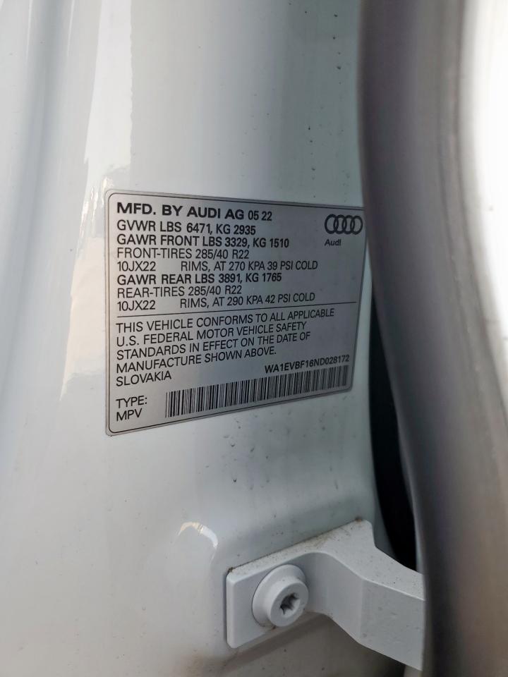 2022 Audi Q8 Premium Plus S-Line VIN: WA1EVBF16ND028172 Lot: 64758205