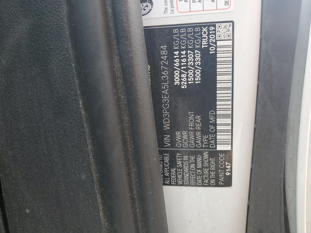 2020 Mercedes-Benz Metris VIN: WD3PG3EA5L3672484 Lot: 64563785