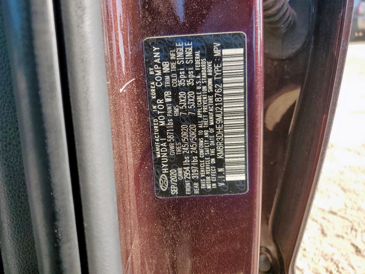 2021 Hyundai Palisade Sel VIN: KM8R3DHE9MU218762 Lot: 63493825
