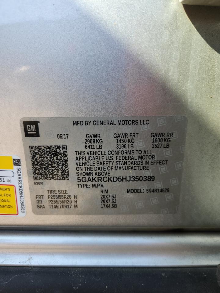 2017 Buick Enclave VIN: 5GAKRCKD5HJ350389 Lot: 62358975