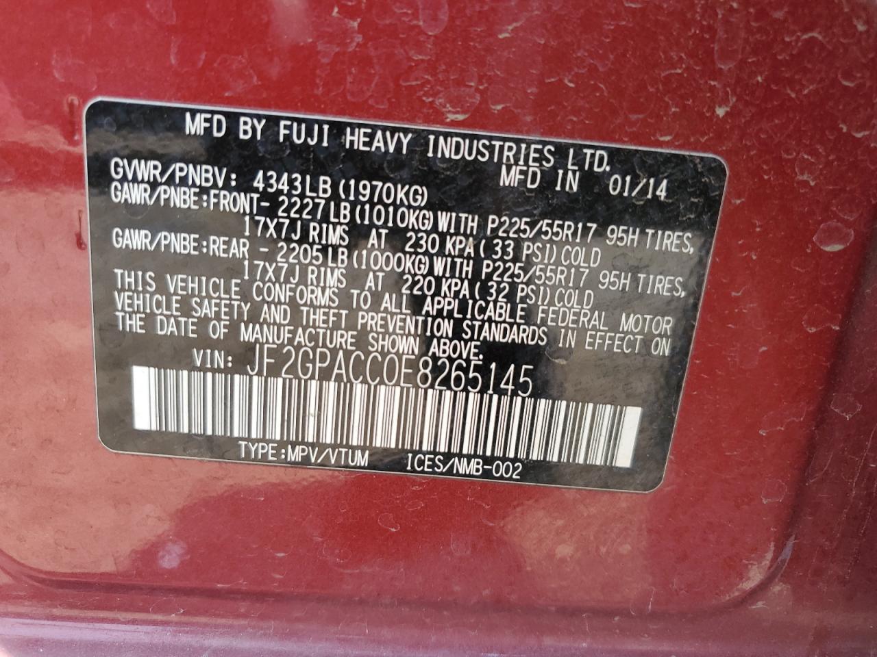 2014 Subaru Xv Crosstrek 2.0 Premium VIN: JF2GPACC0E8265145 Lot: 65010125