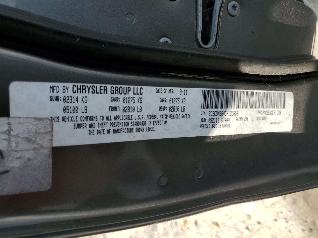 2012 Dodge Charger Se VIN: 2C3CDXBG4CH125656 Lot: 64900425