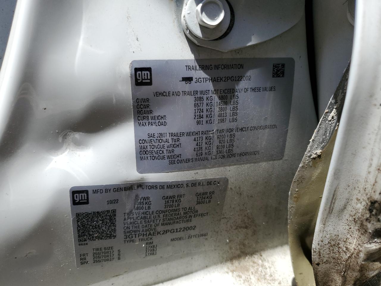 2023 GMC Sierra C1500 VIN: 3GTPHAEK2PG122002 Lot: 64558085