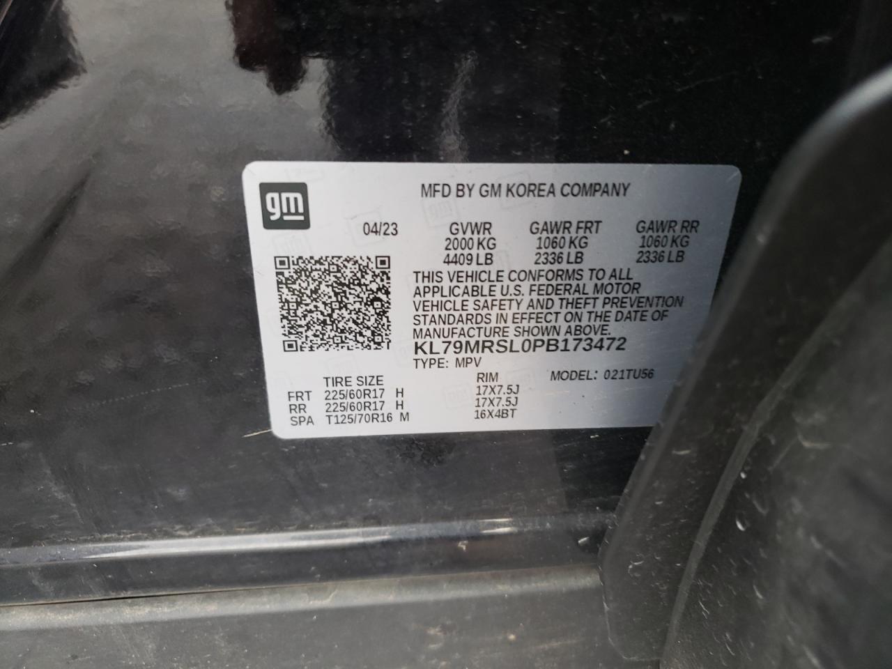 2023 Chevrolet Trailblazer Lt VIN: KL79MRSL0PB173472 Lot: 65294405