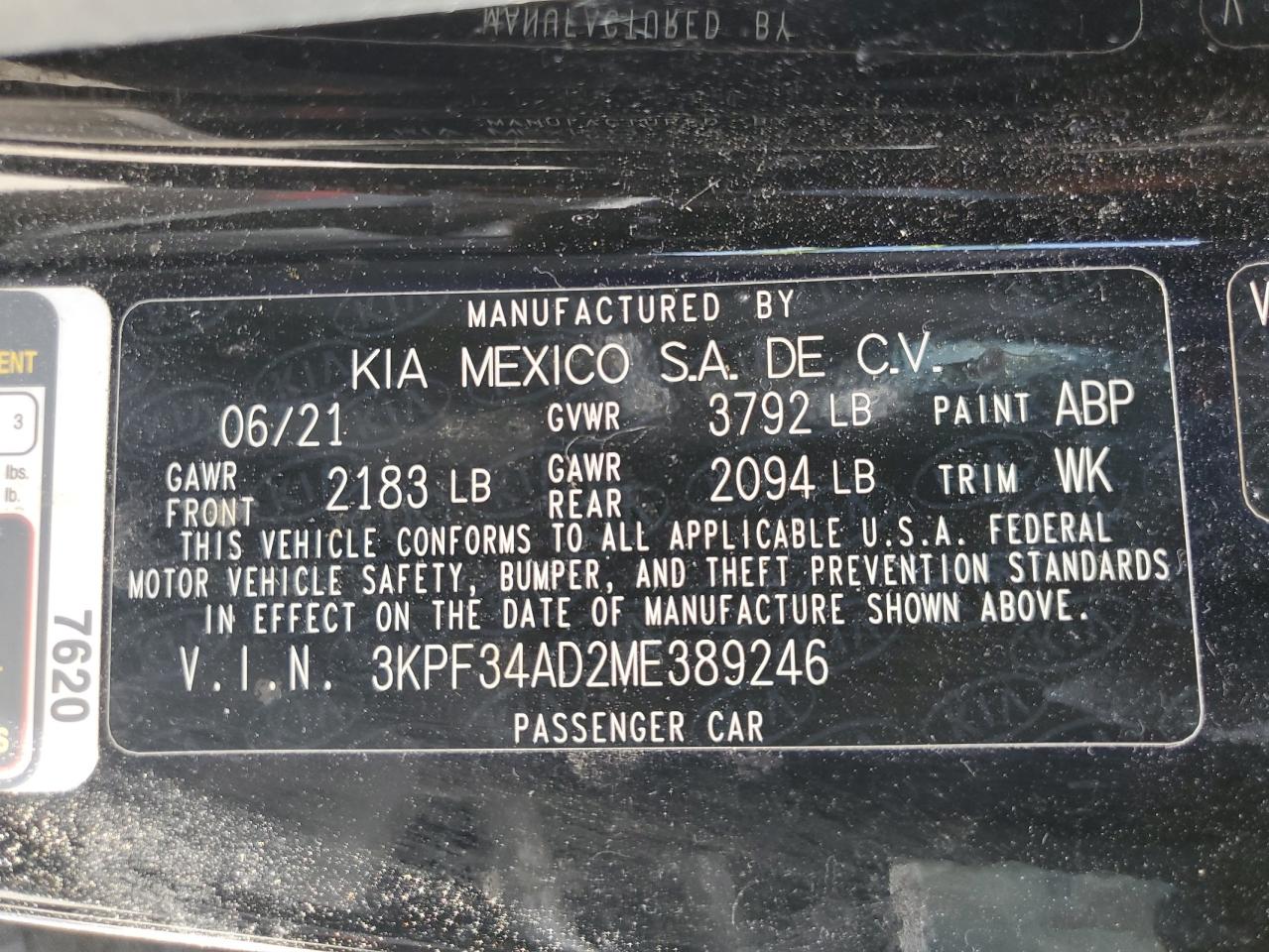 2021 Kia Forte Gt Line VIN: 3KPF34AD2ME389246 Lot: 64335665