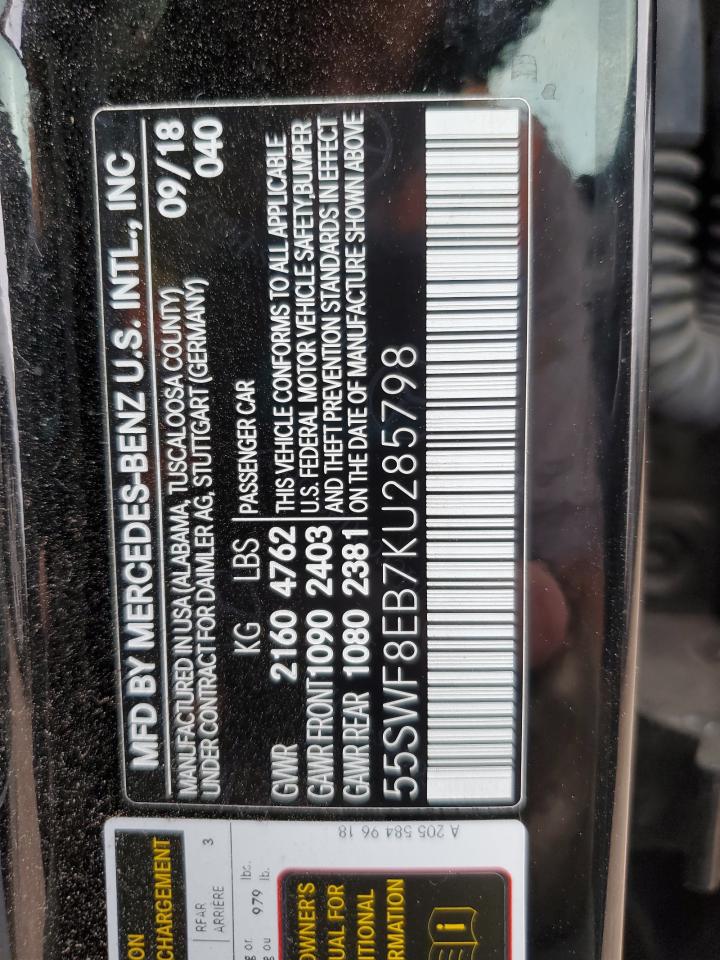 2019 Mercedes-Benz C 300 4Matic VIN: 55SWF8EB7KU285798 Lot: 64520205