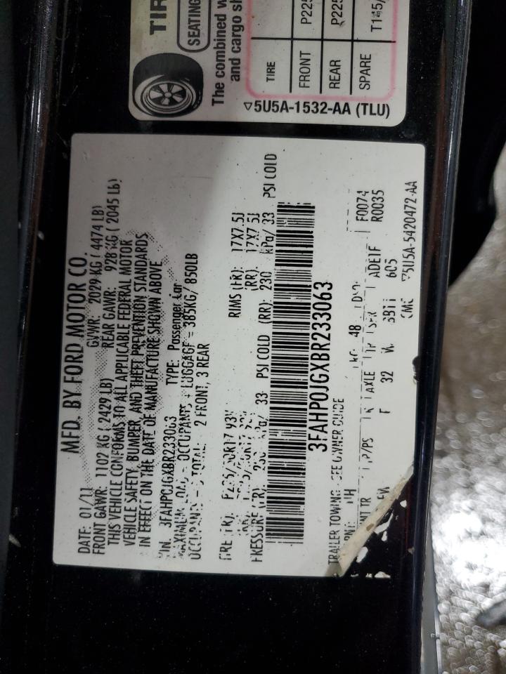 2011 Ford Fusion Sel VIN: 3FAHP0JGXBR233063 Lot: 65254795