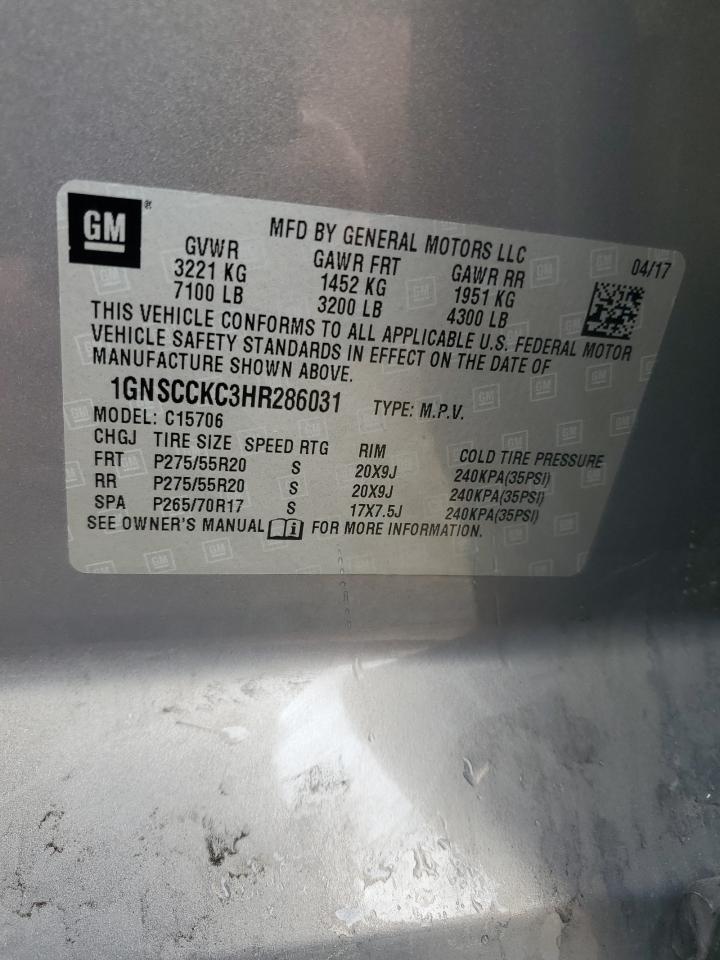 2017 Chevrolet Tahoe C1500 Premier VIN: 1GNSCCKC3HR286031 Lot: 65138385