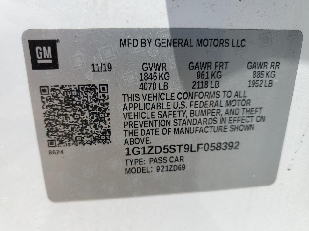 2020 Chevrolet Malibu Lt VIN: 1G1ZD5ST9LF058392 Lot: 64702215