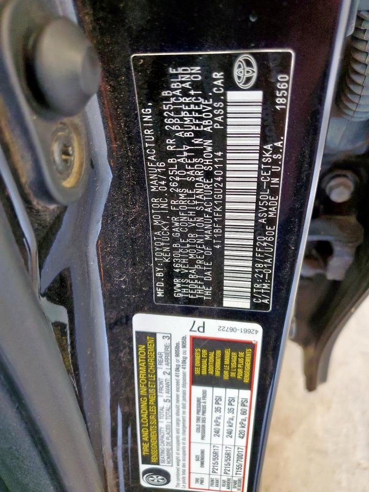 2016 Toyota Camry Le VIN: 4T1BF1FK1GU240114 Lot: 65694515