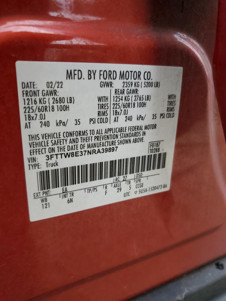 2022 Ford Maverick Xl VIN: 3FTTW8E37NRA39897 Lot: 64218355