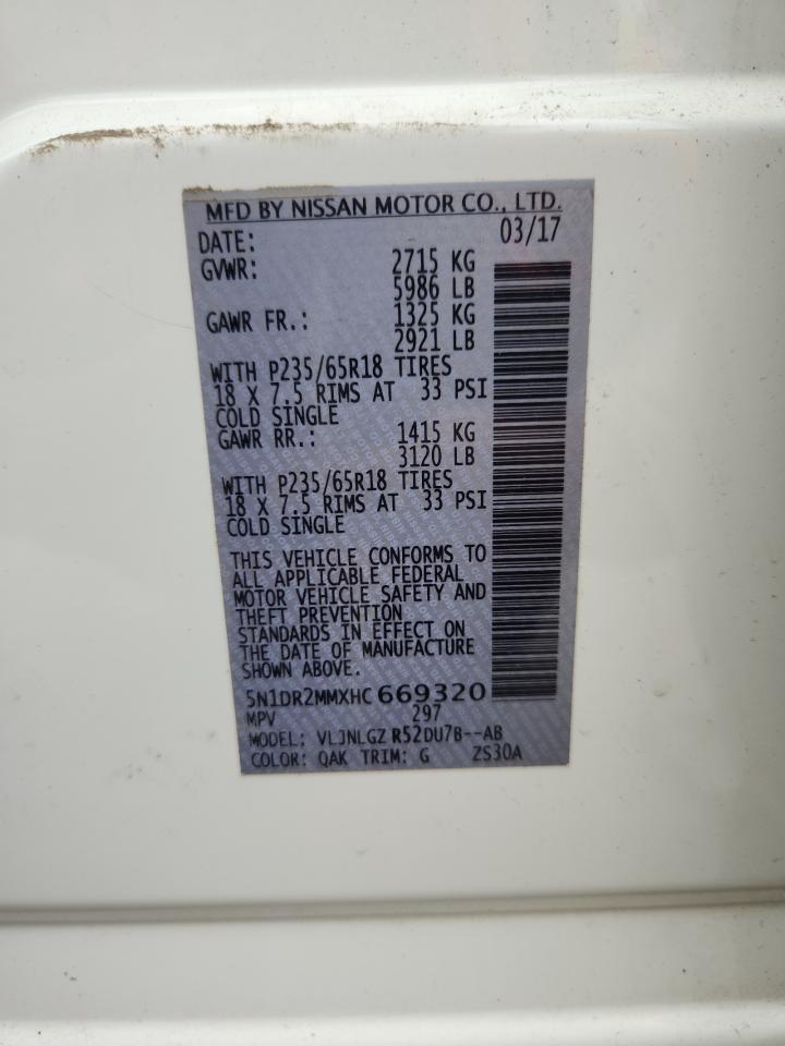 2017 Nissan Pathfinder S VIN: 5N1DR2MMXHC669320 Lot: 64664855