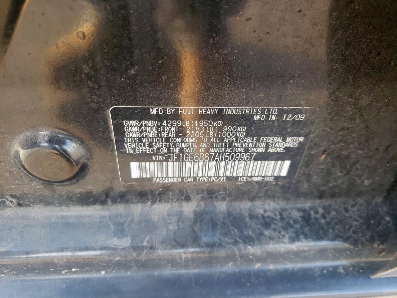 2010 Subaru Impreza 2.5I Premium VIN: JF1GE6B67AH509967 Lot: 64552265
