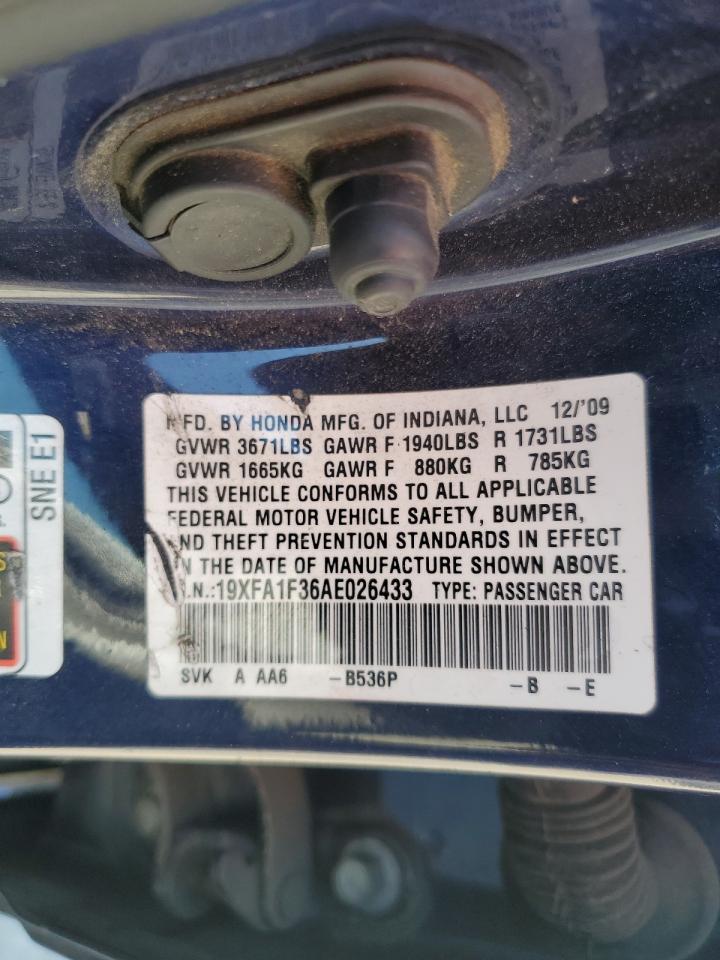 2010 Honda Civic Vp VIN: 19XFA1F36AE026433 Lot: 66577095