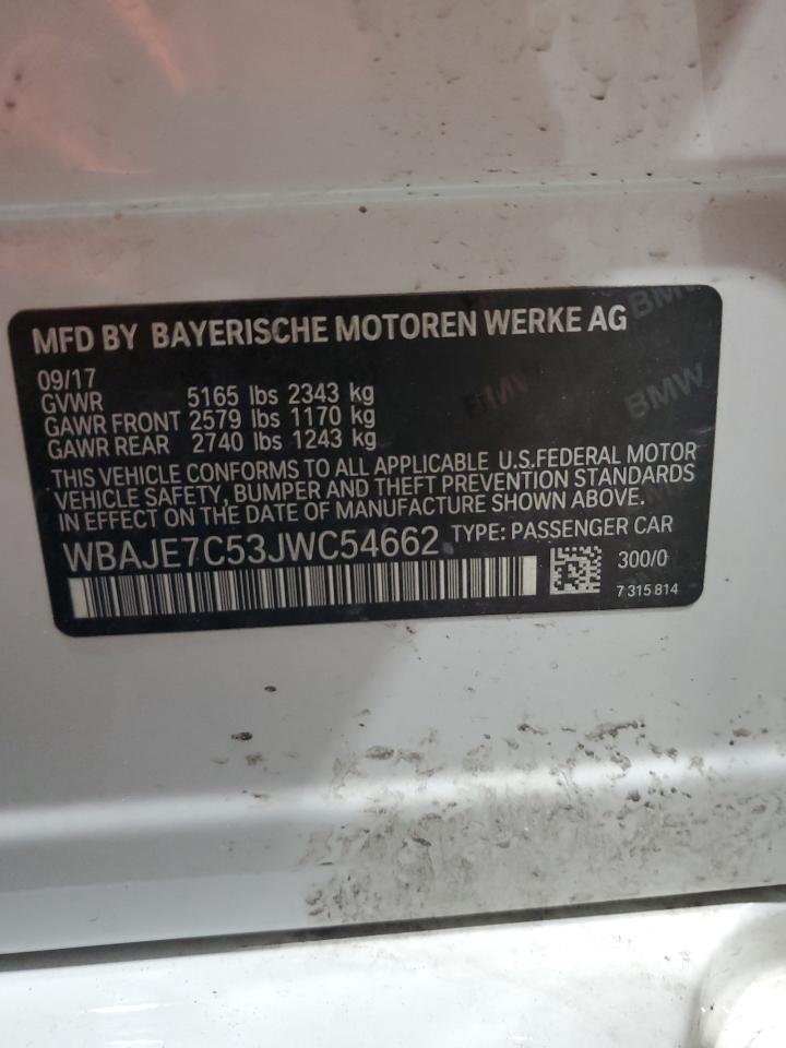 2018 BMW 540 Xi VIN: WBAJE7C53JWC54662 Lot: 63703595