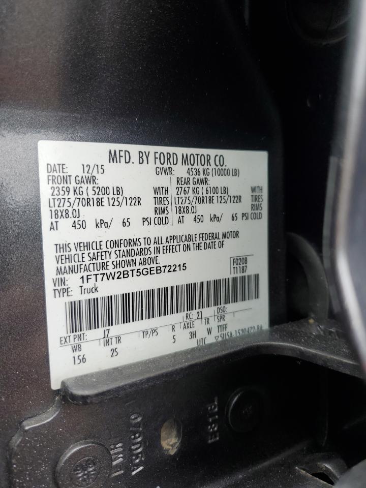 2016 Ford F250 Super Duty VIN: 1FT7W2BT5GEB72215 Lot: 64391345