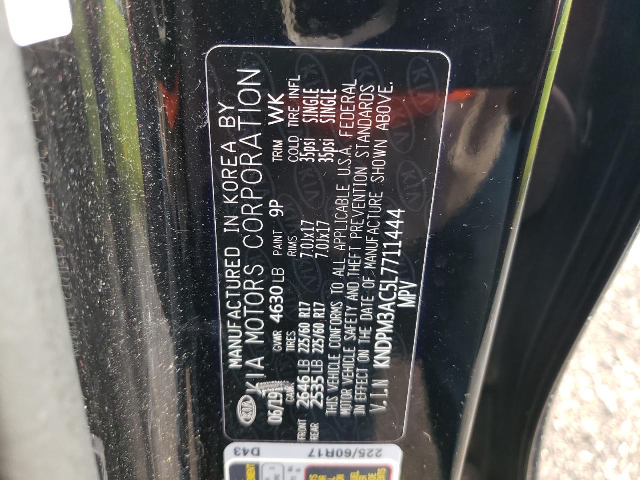 2020 Kia Sportage Lx VIN: KNDPM3AC5L7711444 Lot: 63672115