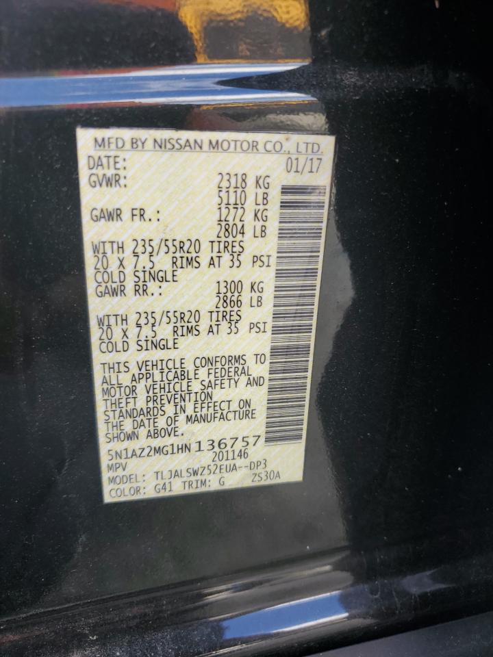 2017 Nissan Murano S VIN: 5N1AZ2MG1HN136757 Lot: 64905815