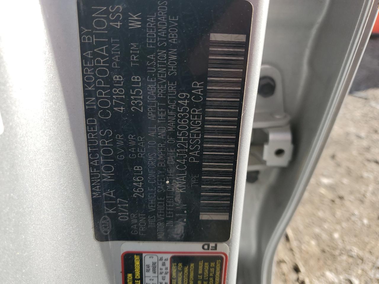 2017 Kia Cadenza Premium VIN: KNALC4J12H5063549 Lot: 64287975